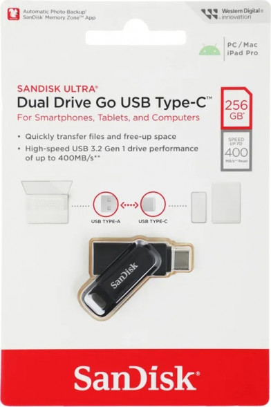 USB флешка Sandisk Ultra Dual Drive Go 256Gb USB 3.2 gen 1/ USB Type-C в Таганроге
