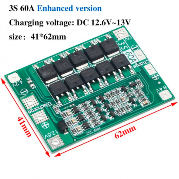 Плата защиты аккумулятора BMS 3S 60A 12.6 для Li-ion в Таганроге