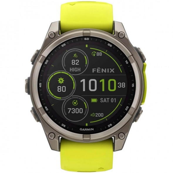 Умные часы Garmin Fenix 8, 51 мм, Solar, Sapphire Titanium with AMP Yellow/Graphite Silicone Band 010-02907-20 в Таганроге